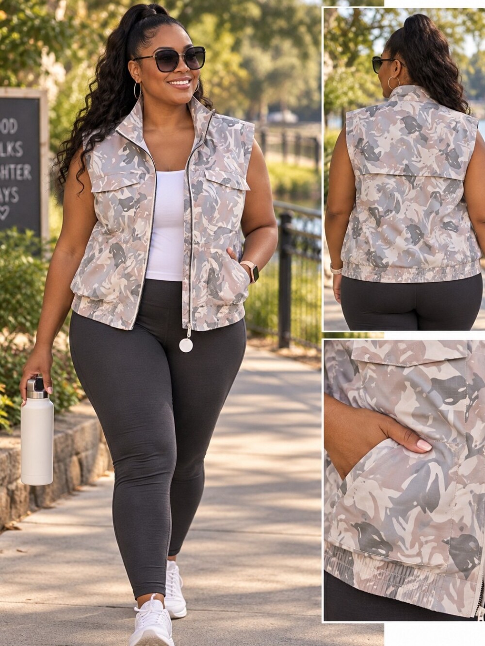 Avia Athletic Womenβs Utility Vest Abstract Botanical Print NWT
